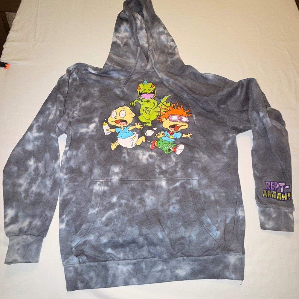 Nickelodeon Rugrats Hoodie Women 1X Grey Tie Dye Good Tommy‎ Chuckie Reptar